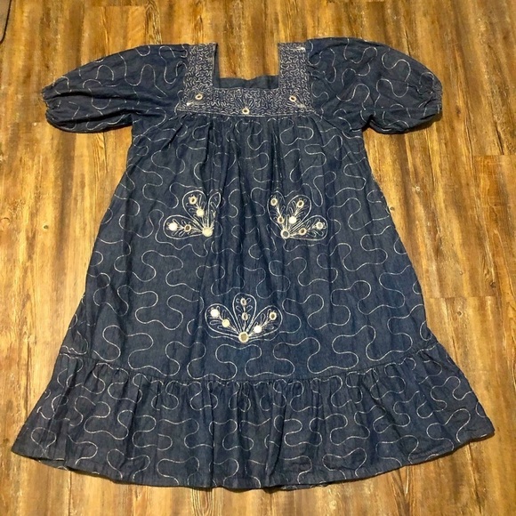 Ramona Rull Dress Women's 3X Blue Denim Square Neck Ballon Sleeves Trapeze Style - Picture 1 of 8